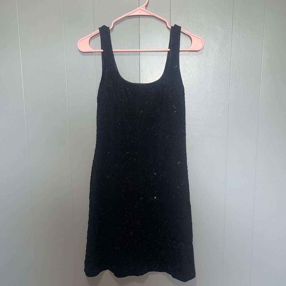 Vintage Cache Black A-Line Beaded Sleeveless Short Dress Medium